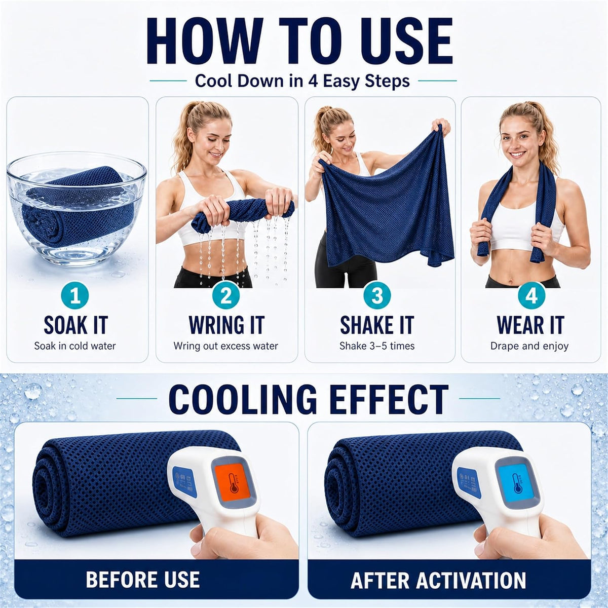 Cooling Towels 4 Pack with Silicone Case, 5 Carabiners, 40 x 12 in