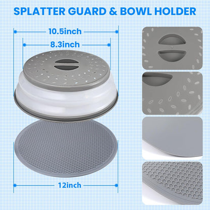 Microwave Splatter Cover Collapsible Microwave Cover for Food 10.5 inch | Easy Grip Handle, Fruit Drainer, BPA-Free, Dishwasher Safe, Grey