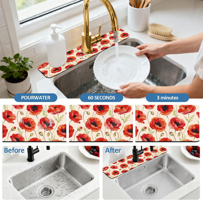 2 Pcs Kitchen Sink Splash Guard Faucet Mat Wood Grain Pattern Faucet Mat for Sinks Natural Wood Color Absorbing Drying Mats for Kitchen Bathroom, 23.6x5.5inch