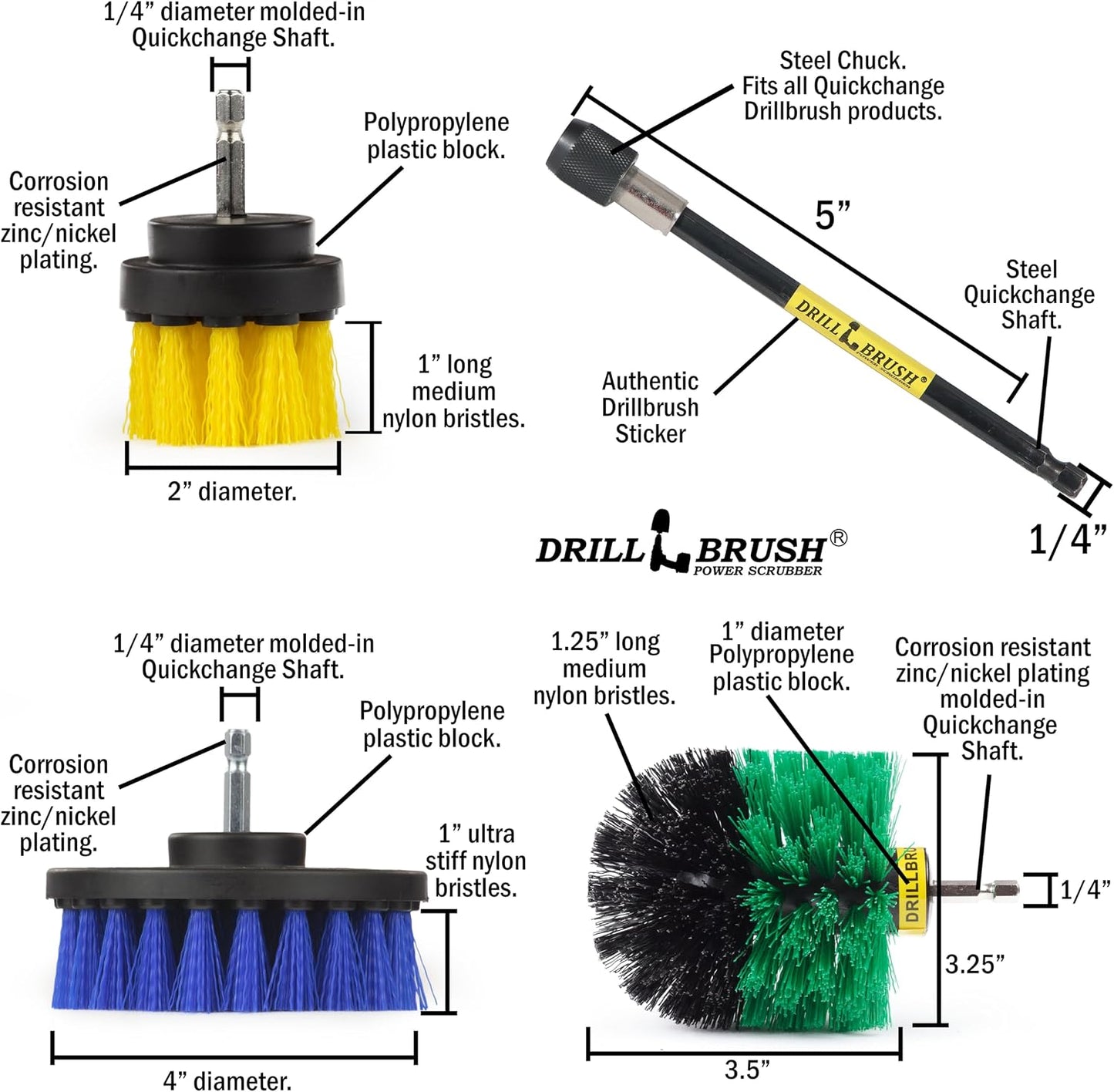 Drillbrush Shower Scrubber Drill Attachment - Car Detailing Tools - | Dishwasher Safe Drill Brush Scrubber For Cleaning Tubs, Sinks, Tile, Grout, Flooring, Carpet, Leather, Seats, Boats,
