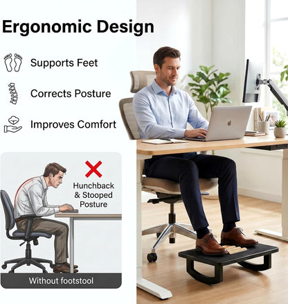 Bamboo Under Desk Foot Rest Foot Stool Rocking Footrest (Nature Semicircle) | Ergonomic Wooden Foot Stool with Non-Slip Surface