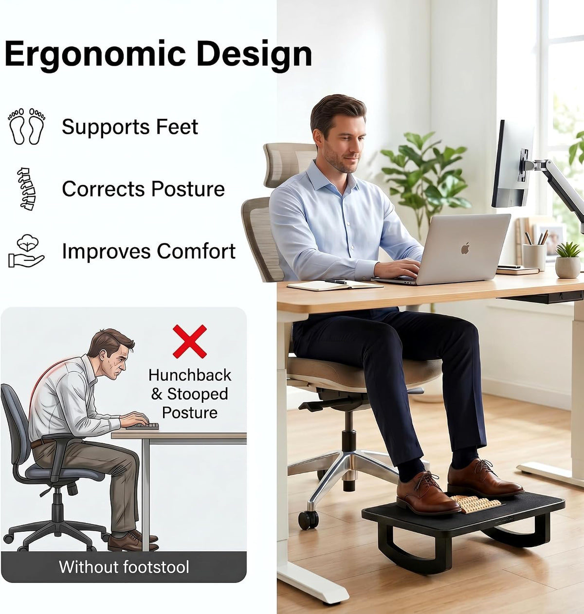 Bamboo Under Desk Foot Rest Foot Stool Rocking Footrest (Nature Semicircle)