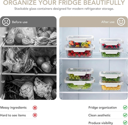 Glass Produce Storage Containers for Fridge, 2-Pack – Airtight Fruit & Vegetable Containers with Removable Colanders, Flexible Silicone Lids,LeakProof, BPA-Free Borosilicate Glass