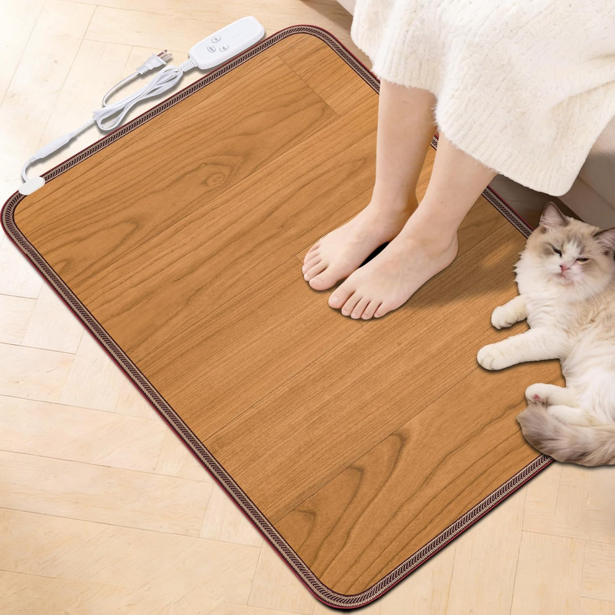 Heated Floor Mat, Foot Warmer Under Desk, Feet Heating Pad with 10 Heat Settings and Timer, Fast Heating for Office, Home, Study Play Room 120V 60W 18.5x14.2 inch SZ