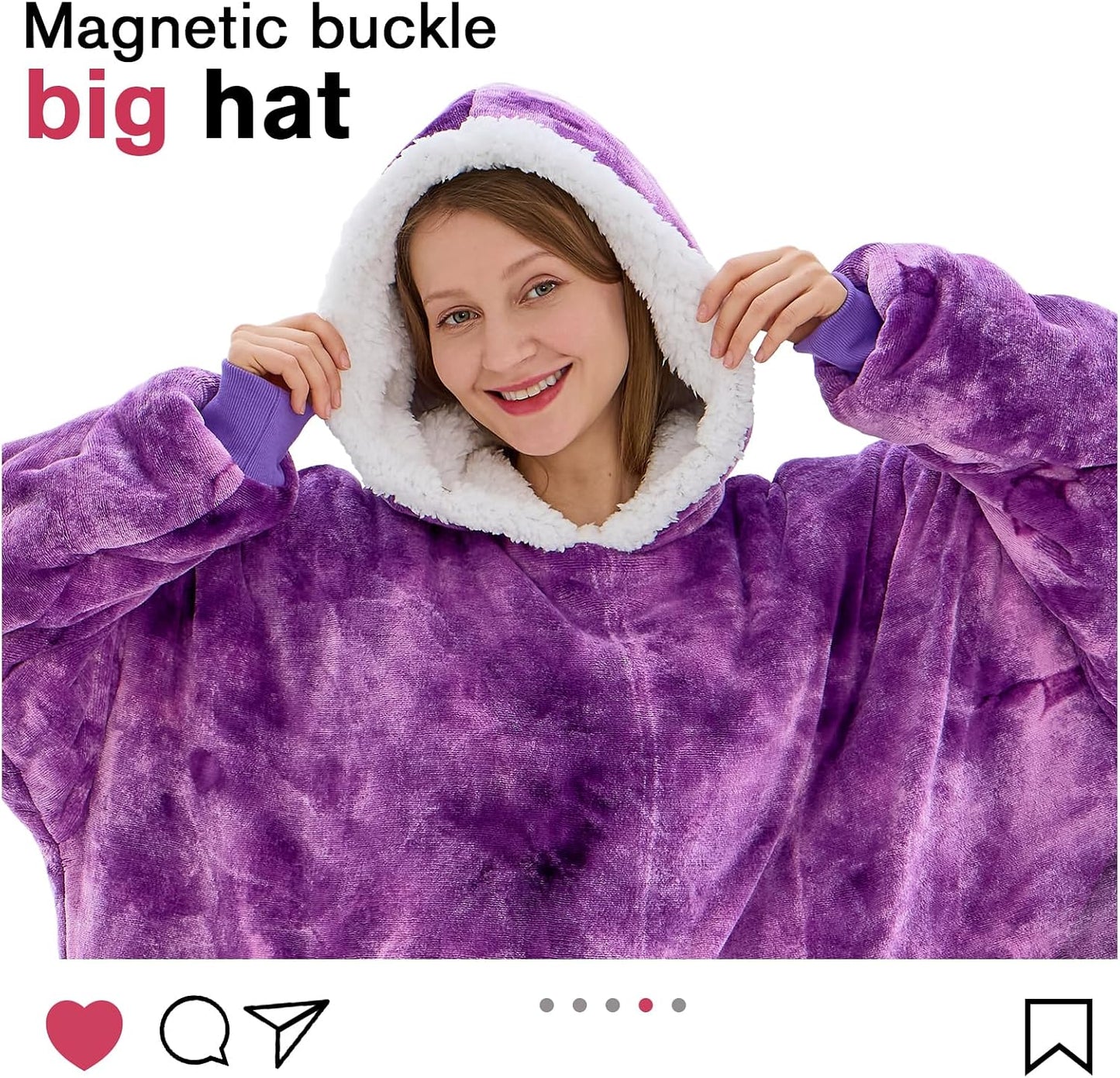 yescool Wearable Blanket Hoodie, Flannel Sherpa Fleece Blanket Sweatshirt for Adults Women Men,One Size Fits All - Colors B