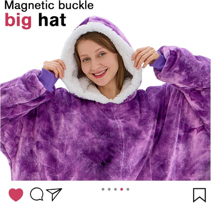 yescool Wearable Blanket Hoodie, Flannel Sherpa Fleece Blanket Sweatshirt for Adults Women Men,One Size Fits All - Colors B