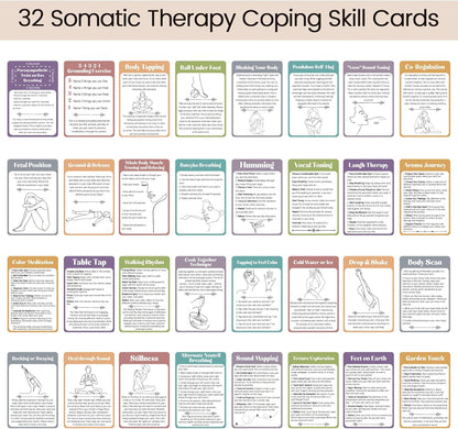 32 Pcs Somatic Therapy Exercise Cards 5.9 x 4 Inches Mindfulness Cards Coping Skills for Nervous System Regulation, Relieve Anxiety, Reconnect with Your Body, and Find Comfort