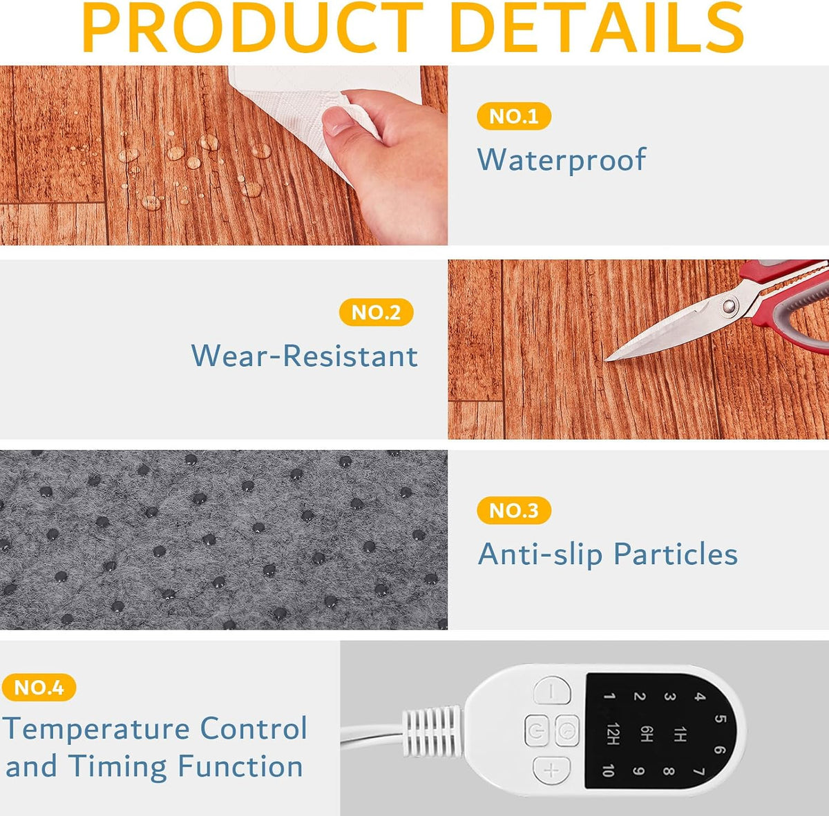 QOUBAI PVC 110V Heated Floor Mat Heater for Foot Warmer Under Desk 22 x 20 Inch Electric Heating Pad Energy Saving Carpet Pad Indoor Floor Heated Rug for Home Office Bathroom House Gray