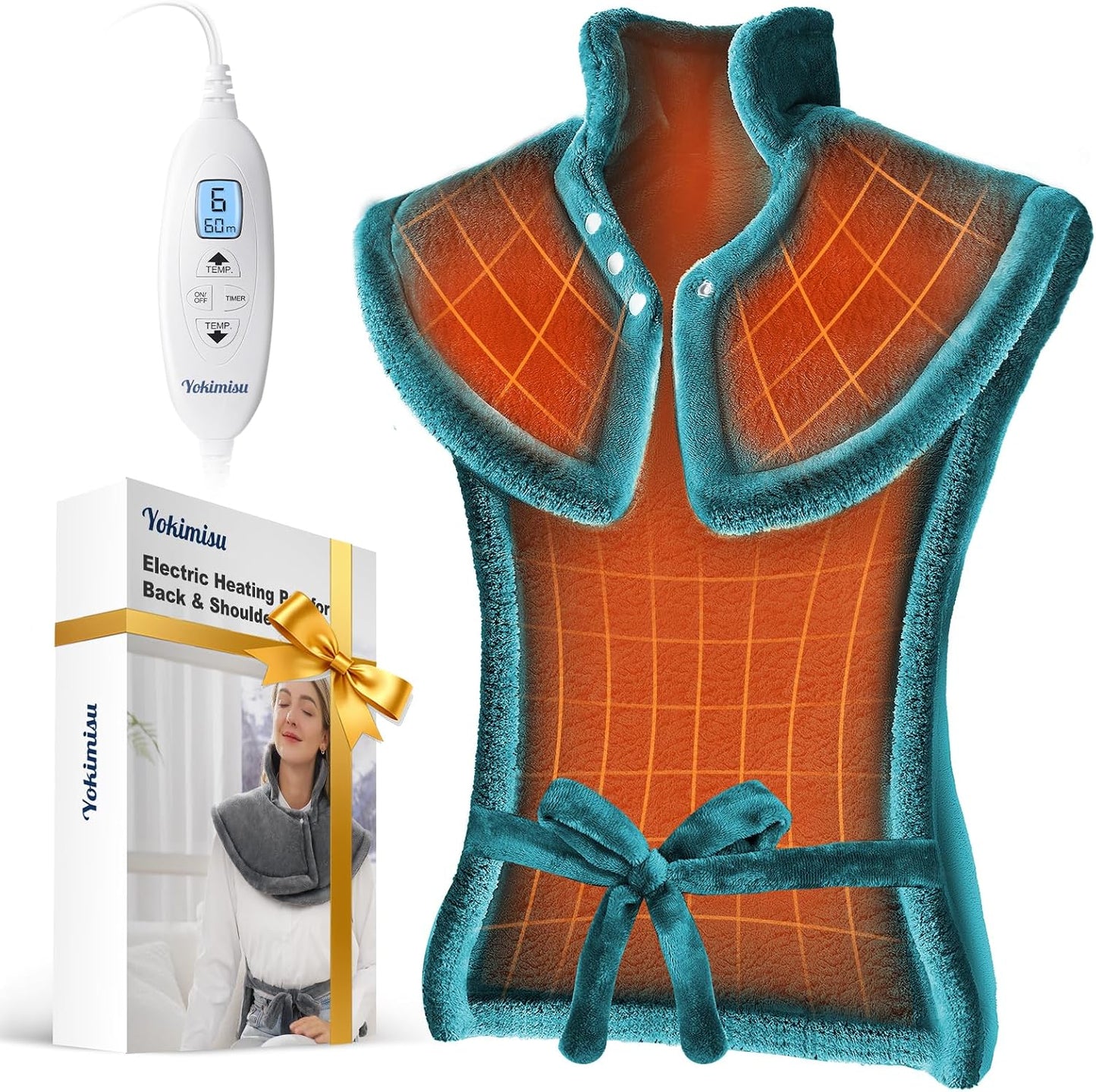 Yokimisu Heating Pad for Neck, Shoulders and Back Pain Relief, 2.5lb Weighted Large 24"x33" Wearable Electric Heating Pad, Fast Heating, ETL Certified, Gift for Women and Men, Ideal for Mom & Dad-Grey
