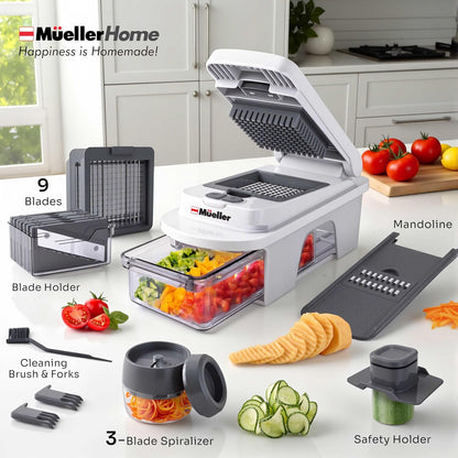 Mueller The Real Original Pro Vegetable Chopper & Mandoline Slicer, 10-in-1 | since 2013, 8 Blade Food Veggie Chopper, Onion Vegetable Cutter with Container, Kitchen Gadgets & Essentials