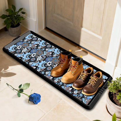 BEHERO Boot Tray Shoe Mat Decorative Patterned, Rubber Shoe Matt Tray Indoor/Outdoor Use, 16" x27.5" Shoe Cleaning Mat Non-Slip, Shoe Storage Waterproof Flower Prints for Entryway, Velvet Bloom