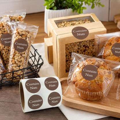 Contains Nuts Stickers Round Allergies Food Rotation Labels Allergy Sticker | 1" Allergen Allergy Warning Sticker Per Roll Retail Packaging Stickers for Jars Glass Bottle,Retail Packaging 500 Pcs