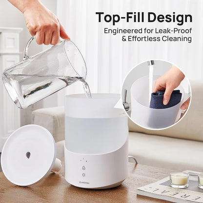 Clarston Humidifiers for Bedroom, 2.5L Cool Mist Humidifier with Essential Oils Diffuser and Nightlight, Top Fill Humidifiers for Home Large Room, Timer, Auto Shut-off, 25H Runtime