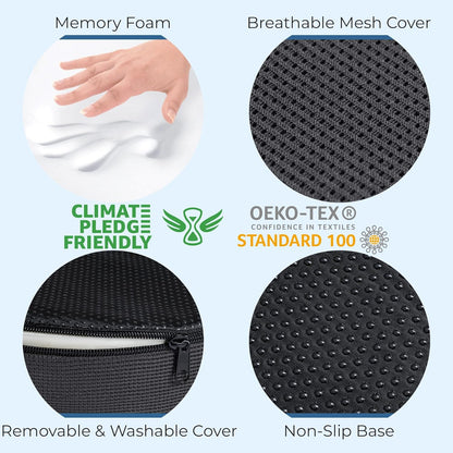 5 STARS UNITED Donut Pillow for Tailbone Pain & Hemorrhoids – Large Memory Foam Seat Cushion for Bed Sore-Prone Areas & Pressure Relief – Prostate, Postpartum & Pregnancy Support, Black Mesh Cover