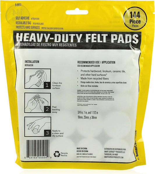 8850 Heavy Duty Self Adhesive Furniture Felt Pads 3/4-Inch, 1-Inch & 1-1/2-Inch Round Oatmeal 144-Piece Value Variety Pack in Resealable Bag