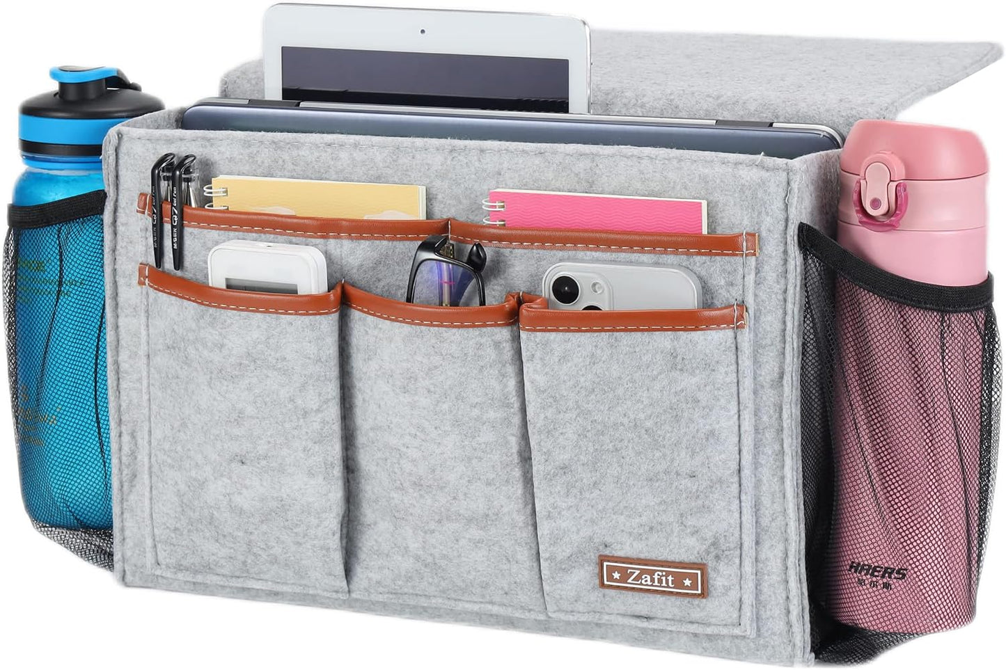 Zafit Bedside Caddy, Large Size Bedside Storage Organizer Bedside Organizer Caddy for Magazine Remotes Phone (13.4'' x 18.1'' Plus Size, Dark Grey)