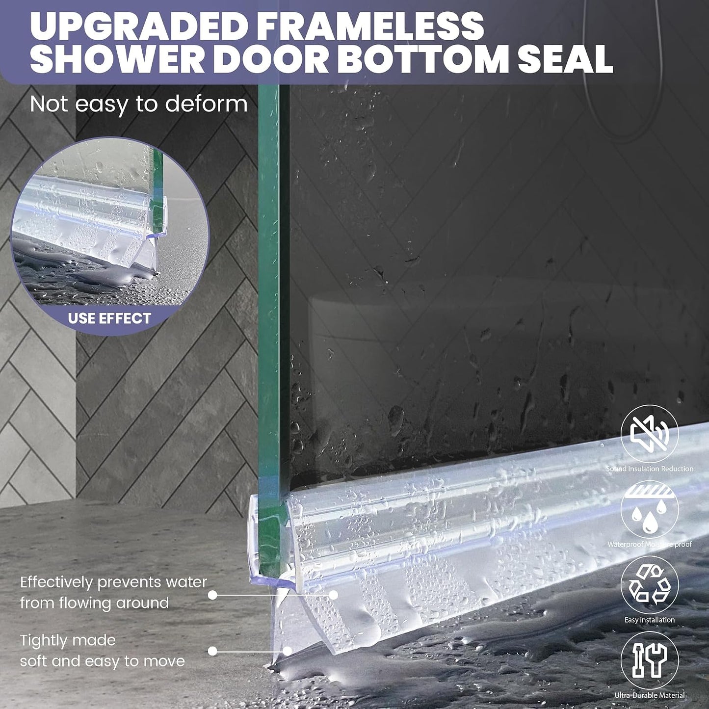 Frameless Shower Door Bottom Seal Strip for 3/8"(10mm) Thick Glass, Super Clear 36 Inch Long 2PCS Shower Door Seal, to Water Block