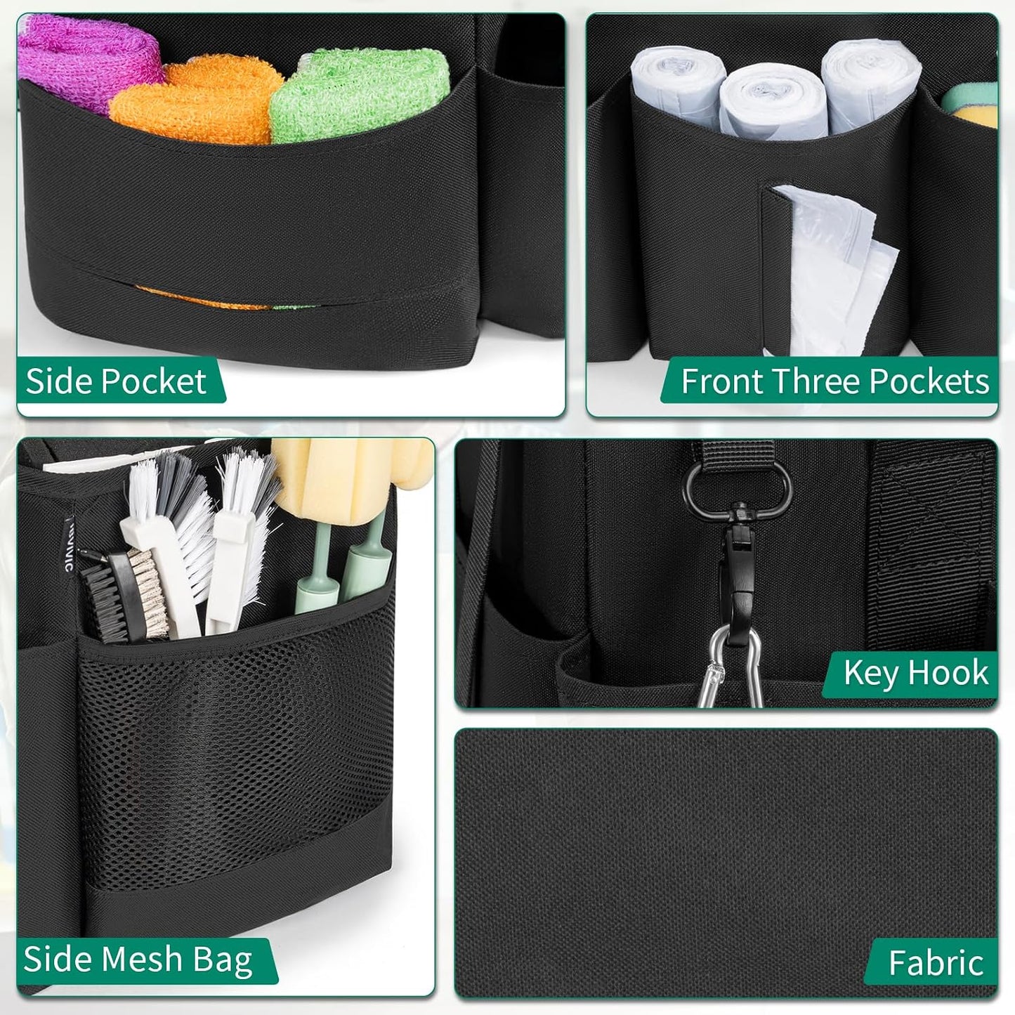 IBVIVIC Wearable Cleaning Caddy Bag for Cleaning Supplies, Black | Cleaning Organizer Tote Bag with Handle & Shoulder Straps Kitchen Cleaning Supplies Storage Bag for Cleaners & Housekeepers
