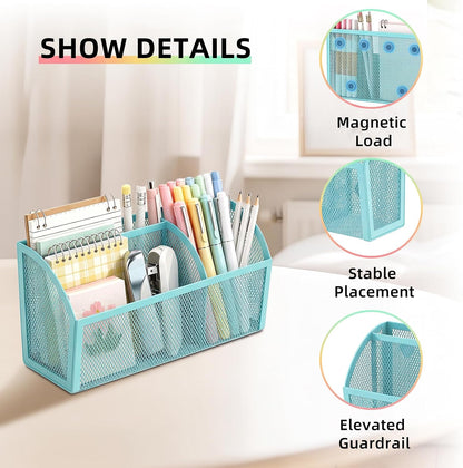 Magnetic Pencil Holder, Magnetic Organizer for Locker Accessories, Black | Mesh Marker Holder with Strong Magnets and 3 Compartments for Whiteboards Refrigerators and Magnetic Lockers