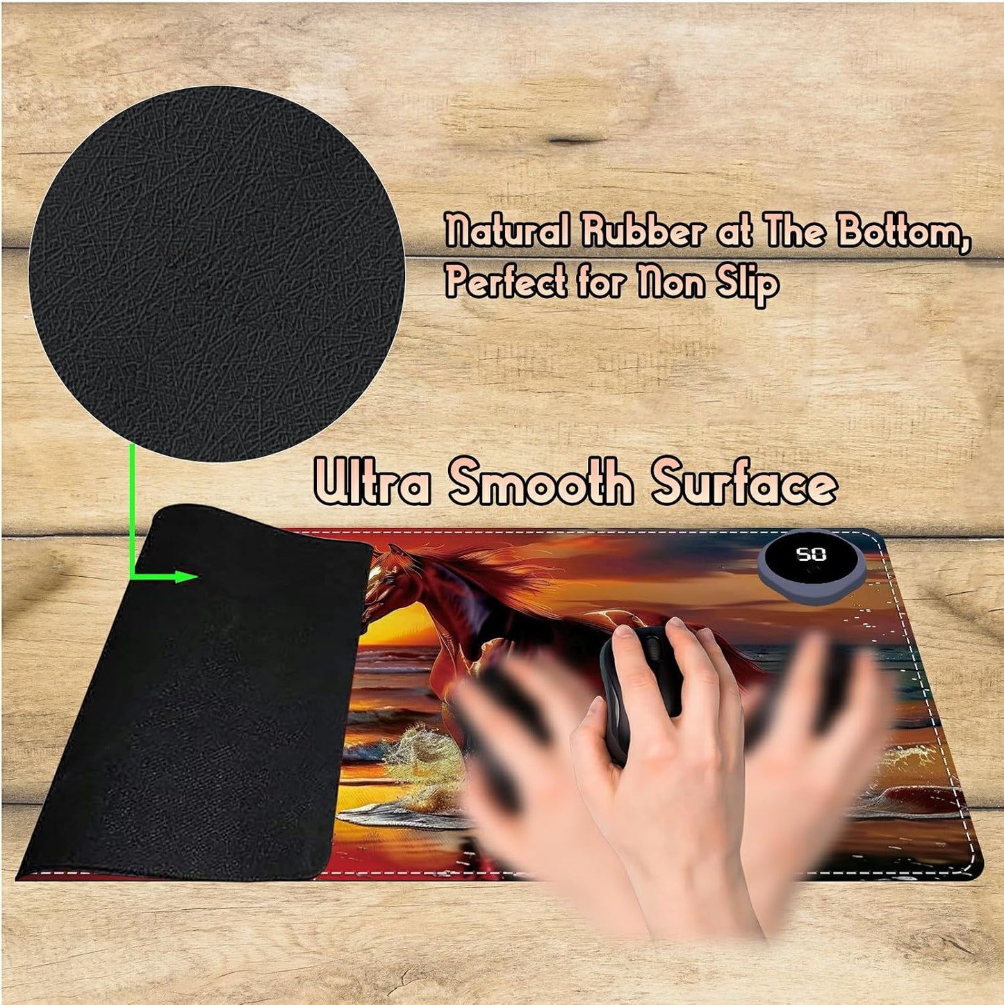 Heated Desk Pad Heated Large Mouse Pad, Electric Quickly Warm Desk Mat with 3 Levels Heating 3 Hours Auto Shut-Off, 31.5" x 13" Warm Gaming Mousepad Hand Foot Warmer, Baby Elephant
