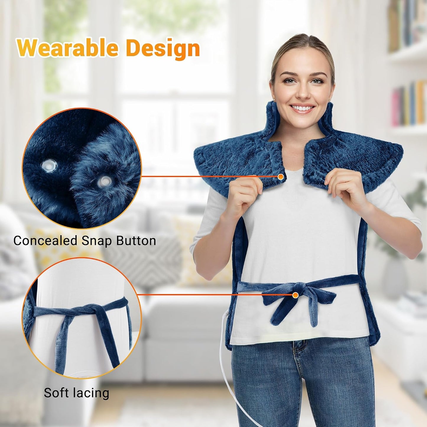 Massaging Heating Pad for Neck and Shoulders and Back Pain Relief | 24 x 35" Large Electric Heating Pad with 4 Vibration Motors, 2 Heat Levels, 4 Massage Modes, Auto Shut-Off, Wearable Design