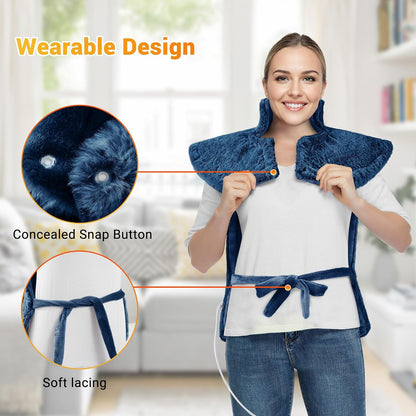 Massaging Heating Pad for Neck and Shoulders and Back Pain Relief | 24 x 35" Large Electric Heating Pad with 4 Vibration Motors, 2 Heat Levels, 4 Massage Modes, Auto Shut-Off, Wearable Design