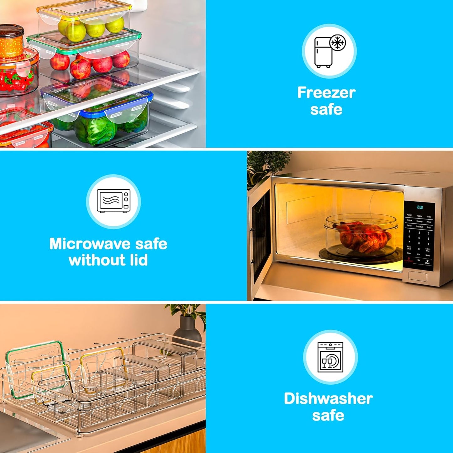 5 Pack Large Fruit Storage Containers for Fridge with Removable Colander | Plastic Food Storage Containers with Lids Airtight-Leak Proof Refrigerator Organizers and Storage of Vegetable