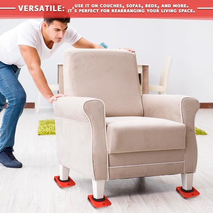 Furniture Lifter Tool with Sliders, Fridge Mover Set Up to 220 Lbs | Sofas, Tables, and Dressers Glide Easily with 360° Wheels | Non-Scratch Sliders Protect Hardwood Floors