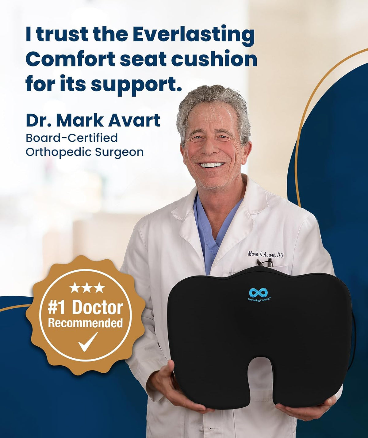 Everlasting Comfort Doctor Recommended Memory Foam Seat Cushion for Office Chairs & Car - Ergonomic Office Desk Accessories - Cushions for Tailbone Pain Relief, Sciatica (Black, Large)