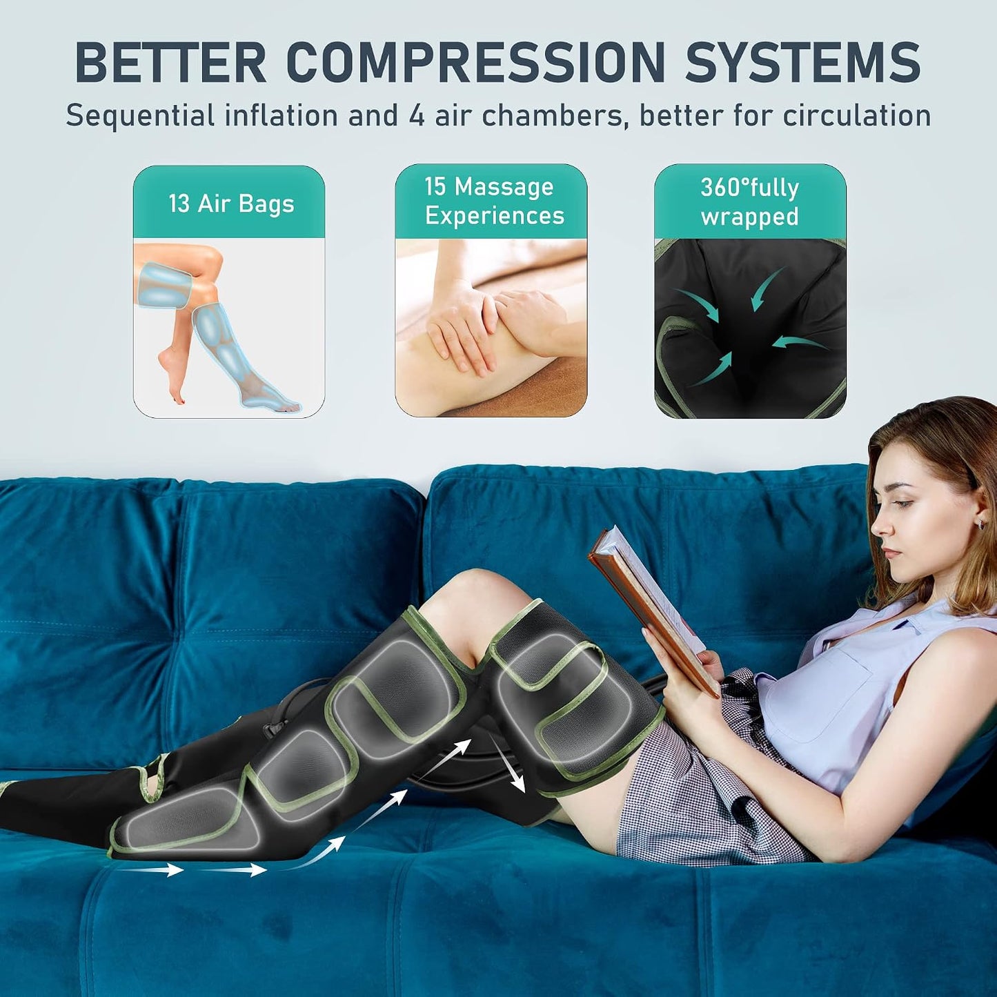 QUINEAR Leg Massager with Heat and Compression FSA-HSA | Foot and Leg Massager for Circulation and Pain Relief, 3Heat 3Mode 3Intensity 2 Extender Calf Massager for Cramps Edema Swelling
