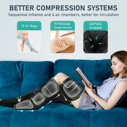 QUINEAR Leg Massager with Heat and Compression FSA-HSA | Foot and Leg Massager for Circulation and Pain Relief, 3Heat 3Mode 3Intensity 2 Extender Calf Massager for Cramps Edema Swelling