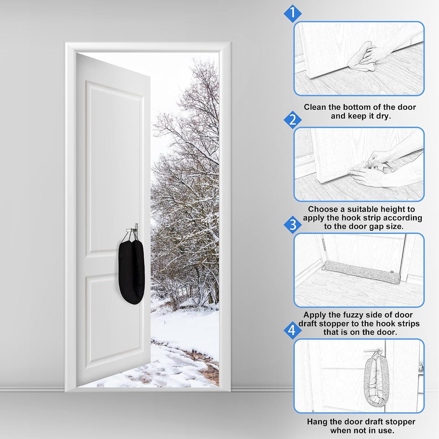NABOWAN 30" Weighted Under Door Draft Stopper -Triangular Door Draft Blocker with Hook Loops for Easy Install, Save Energy, Home Room Essentials