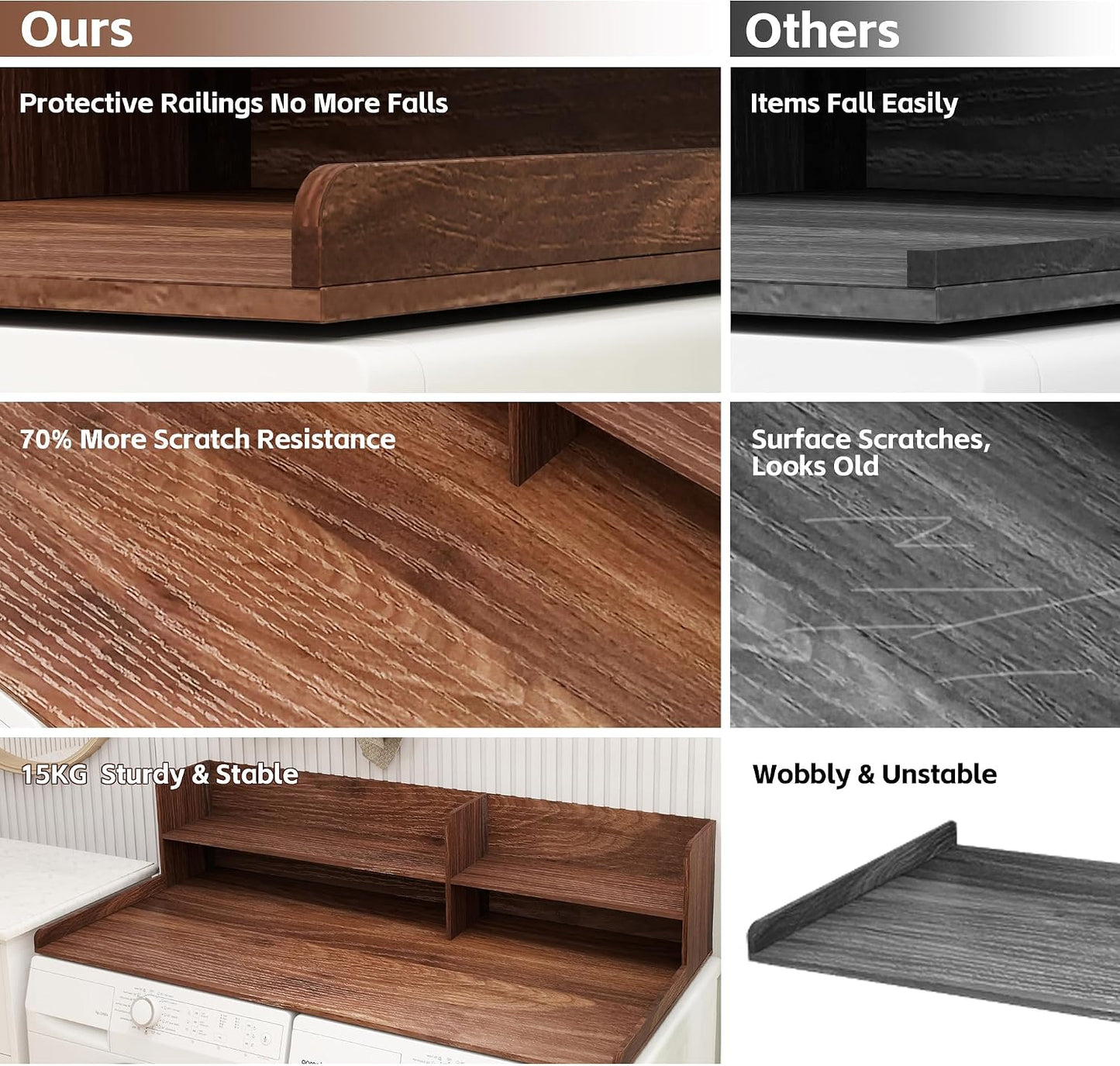 2 Tier Wooden Washer Dryer Topper, Large Laundry Countertop Cover, Walnut | Washer And Dryer Topper Non-Slip Pads,Over Washer And Dryer Shelves For Clothes Folding,Space Saving Laundry Room Organizer