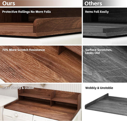 2 Tier Wooden Washer Dryer Topper, Large Laundry Countertop Cover, Walnut | Washer And Dryer Topper Non-Slip Pads,Over Washer And Dryer Shelves For Clothes Folding,Space Saving Laundry Room Organizer