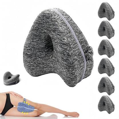 Memory Foam Knee Pillow for Side Sleepers,Hip & Spine Support,Grey | Ergonomic contour,adjustable elastic strap,breathable cover,durable memory foam,versatile for bed,sofa,office,travel