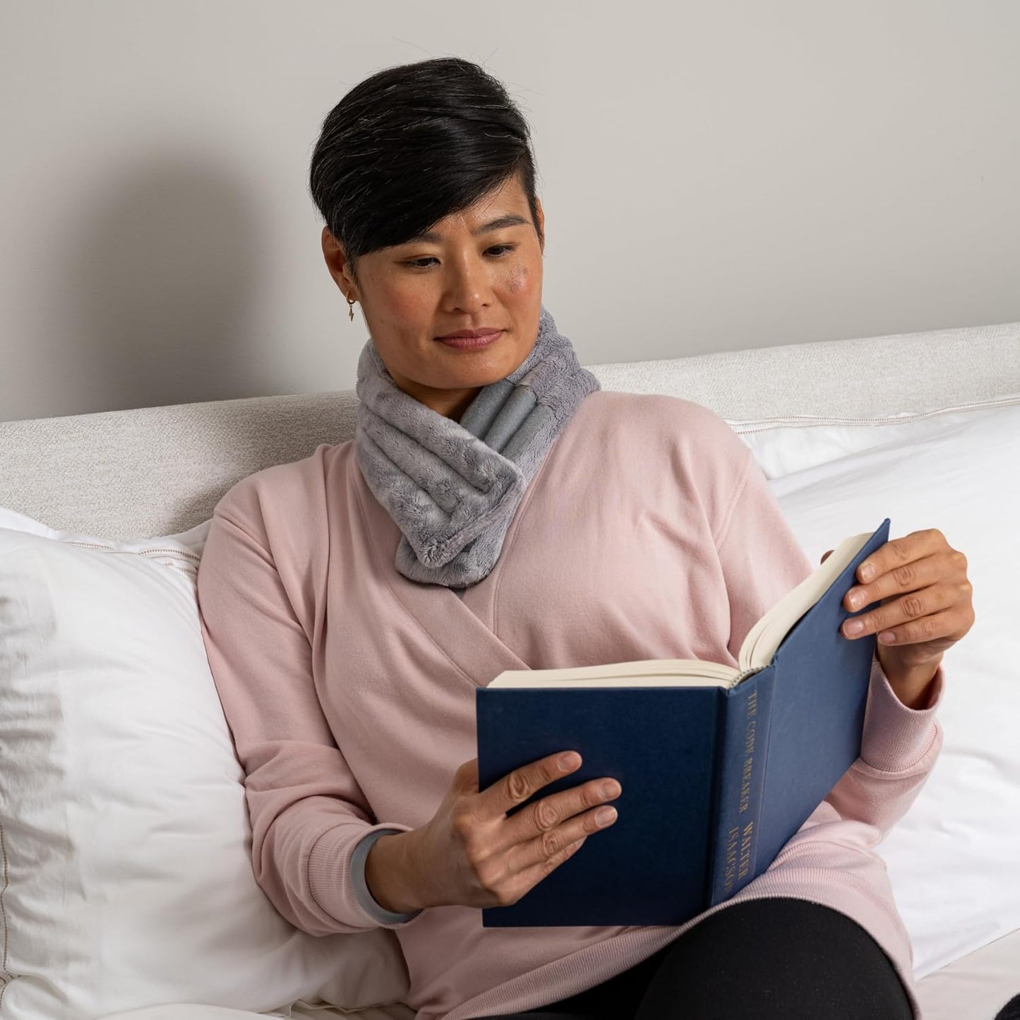 ASUTRA Weighted Neck Wrap, Plush Gray | Microwaveable Heating Pad for Neck and Shoulders, Hot and Cold Compress, Lavender Aromatherapy