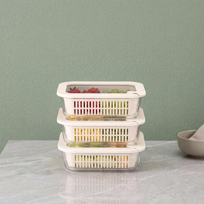 Glass Food Storage Containers with Glass Lids, Microwave Safe Food Container Set, Aitight Meal Prep Container Set, BPA Free, 2 extra Colanders, LeakProof, 2 Pack of 60oz