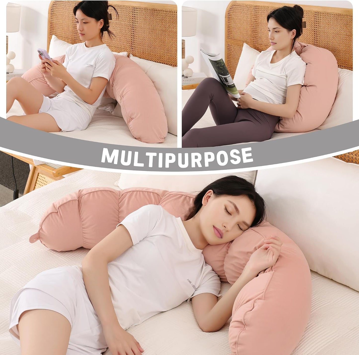 Peallow(Pat. Pend) – Long Round Body Pillow for Adults, Bolster Pillow for Sleeping, Soft and Supportive Pillow for Sleeping & Lumbar Support (Green-White, 29.5")