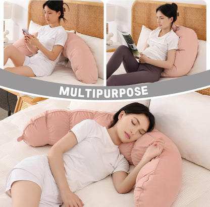 Peallow(Pat. Pend) – Long Round Body Pillow for Adults, Bolster Pillow for Sleeping, Soft and Supportive Pillow for Sleeping & Lumbar Support (Green-White, 29.5")