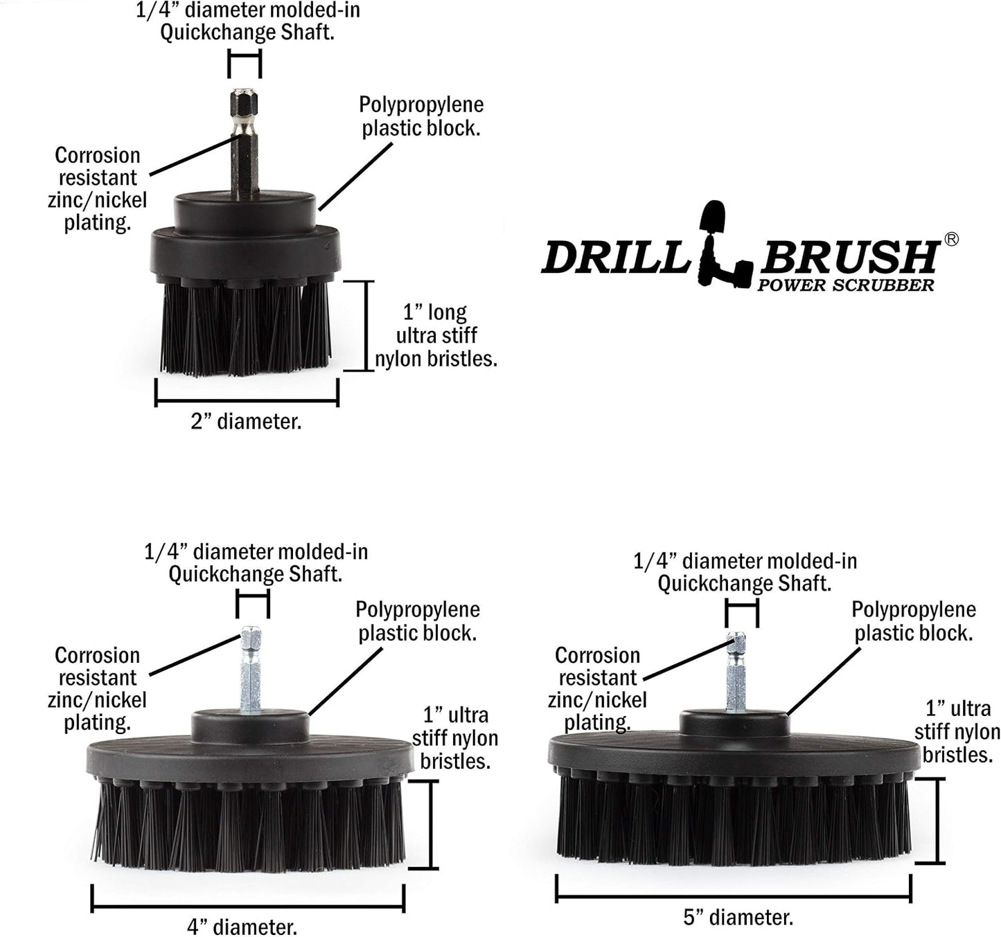 Ultra Stiff Drill Powered Cleaning Brush Set - BBQ Grill Brush - No Wires | Heavy Duty Industrial Stripping - Cordless Drill Power Scrubber Grill Brush for Household Cleaning Supplies - Rust Remover