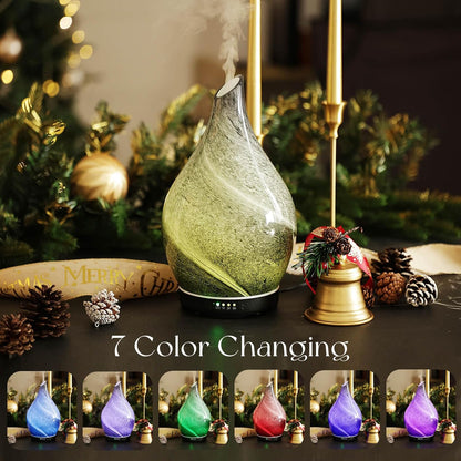 Porseme Essential Oil Diffuser 280ml Handmade Glass Diffuser 7H Runtime | Elegant Handmade Glass Aroma Diffuser with 7-color LEDs, Quiet Aromatherapy and Safe Auto Shut-off, Perfect for Gifts