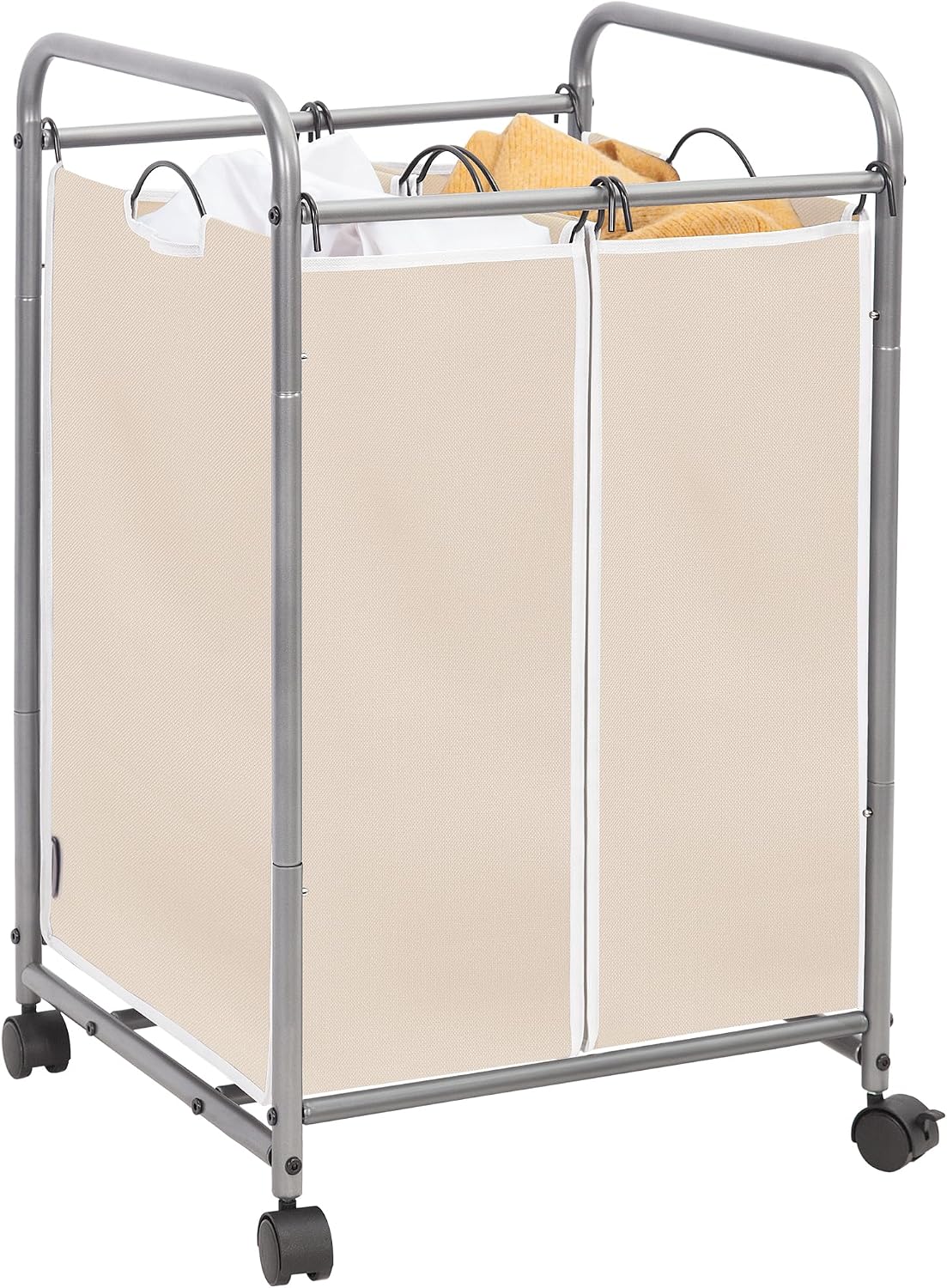 STORAGE MANIAC 3 Section Laundry Sorter, 35.6 Gal (135 L) Laundry Hamper Cart with Heavy Duty Rolling Lockable Wheels and Removable Bags, Clothes Organizer Basket Separator Hamper, Gray