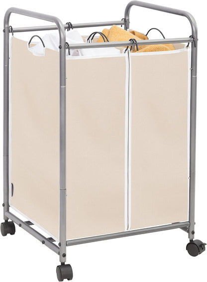 STORAGE MANIAC 3 Section Laundry Sorter, 35.6 Gal (135 L) Laundry Hamper Cart with Heavy Duty Rolling Lockable Wheels and Removable Bags, Clothes Organizer Basket Separator Hamper, Gray
