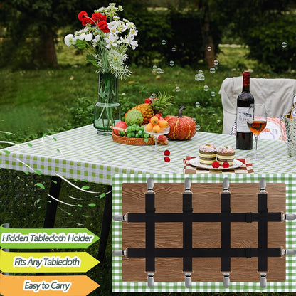 Tablecloth Clips, Multi-Use Sheet Holders for Tables & Beds, 6 Pack | Multi-use clips hold tablecloths and sheets neatly with hidden straps