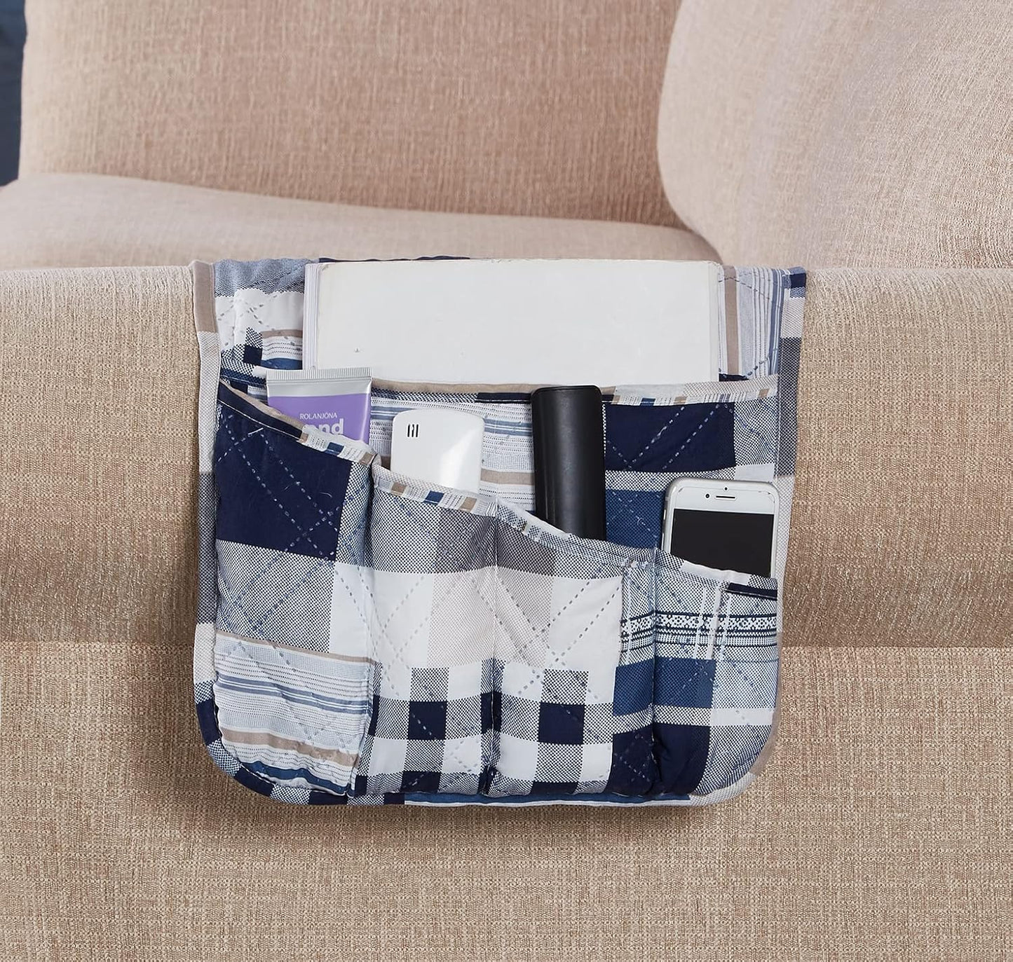 Brilliant Sunshine Burgundy Toile Floral Couch Armrest Cover, 35"×13" | Washable Magazine Holder, Armrest Organizer & Caddy on Sofa, Recliner, Armchair, Storage for Remote Controls, Phone, iPad