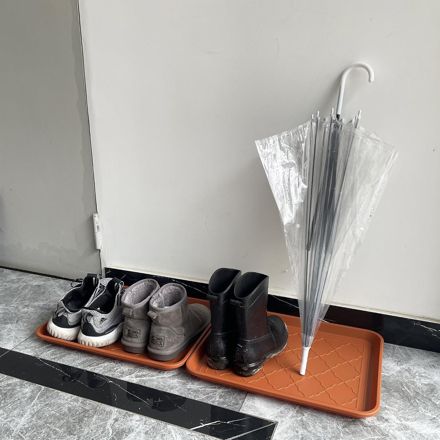 PetLike Boot Tray for Entryway Indoor, Pet Food Mat, 23 x 15.5 inch 2 Packs, Waterproof Rubber Shoe Tray for Indoor and Outdoor, Multi-Purpose Trays for Boots, Shoes, Pets, Garden
