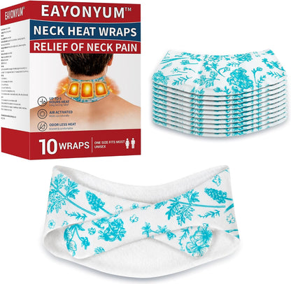 10 Count Neck Heat Wraps for Neck & Shoulder Pain Relief, Air-Activated. | Heat Pads with Herbal Layer, Long-Lasting, Fast-Acting, Muscle & Joint Soothing Patches, No Adhesive on Skin, Drug-Free