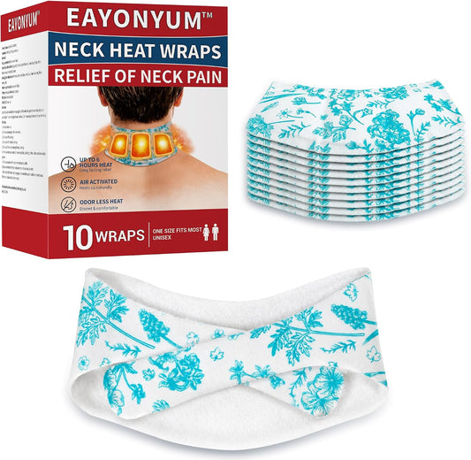 10 Count Neck Heat Wraps for Neck & Shoulder Pain Relief, Air-Activated. | Heat Pads with Herbal Layer, Long-Lasting, Fast-Acting, Muscle & Joint Soothing Patches, No Adhesive on Skin, Drug-Free