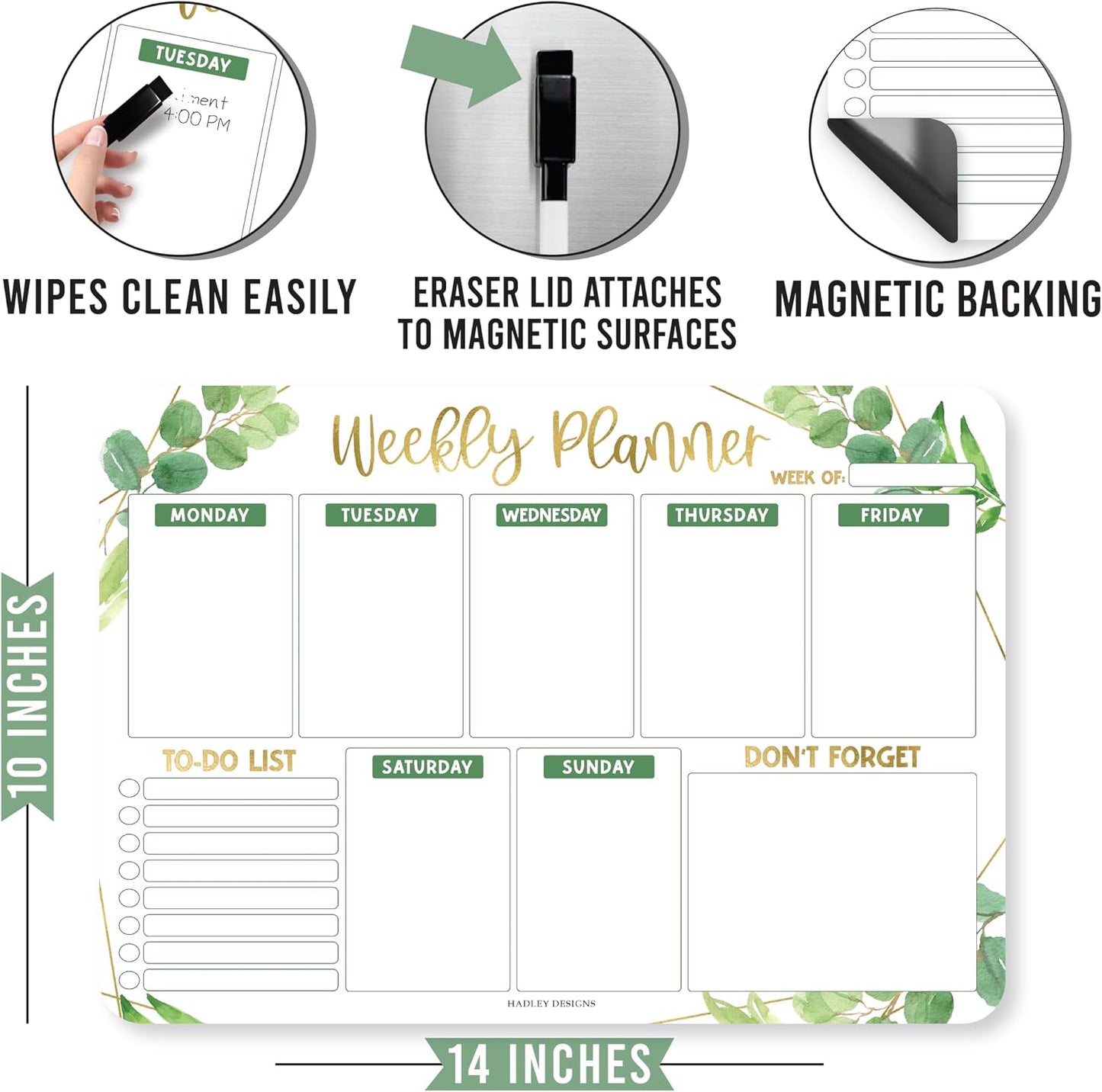 Hadley Designs Magnetic Weekly Planner for Fridge - Greenery Weekly Dry Erase Board, Week Magnetic Calendar for Refrigerator, Week Planner Board, Magnet Schedule Planners for Fridge