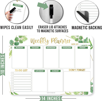 Hadley Designs Magnetic Weekly Planner for Fridge - Greenery Weekly Dry Erase Board, Week Magnetic Calendar for Refrigerator, Week Planner Board, Magnet Schedule Planners for Fridge